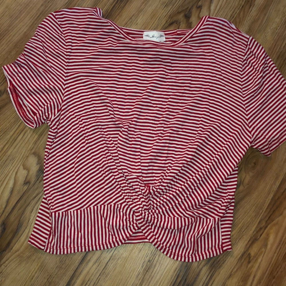 Red and White Striped Knot Top
